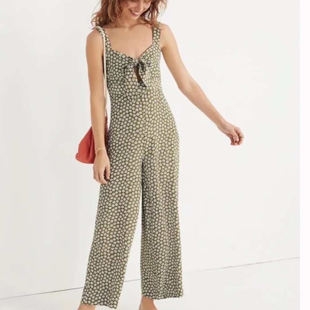 MADEWELL green daisy print cropped wide leg Jumpsuit in Size 8